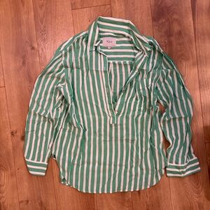 Rails Linen Blend Green / White Striped Top